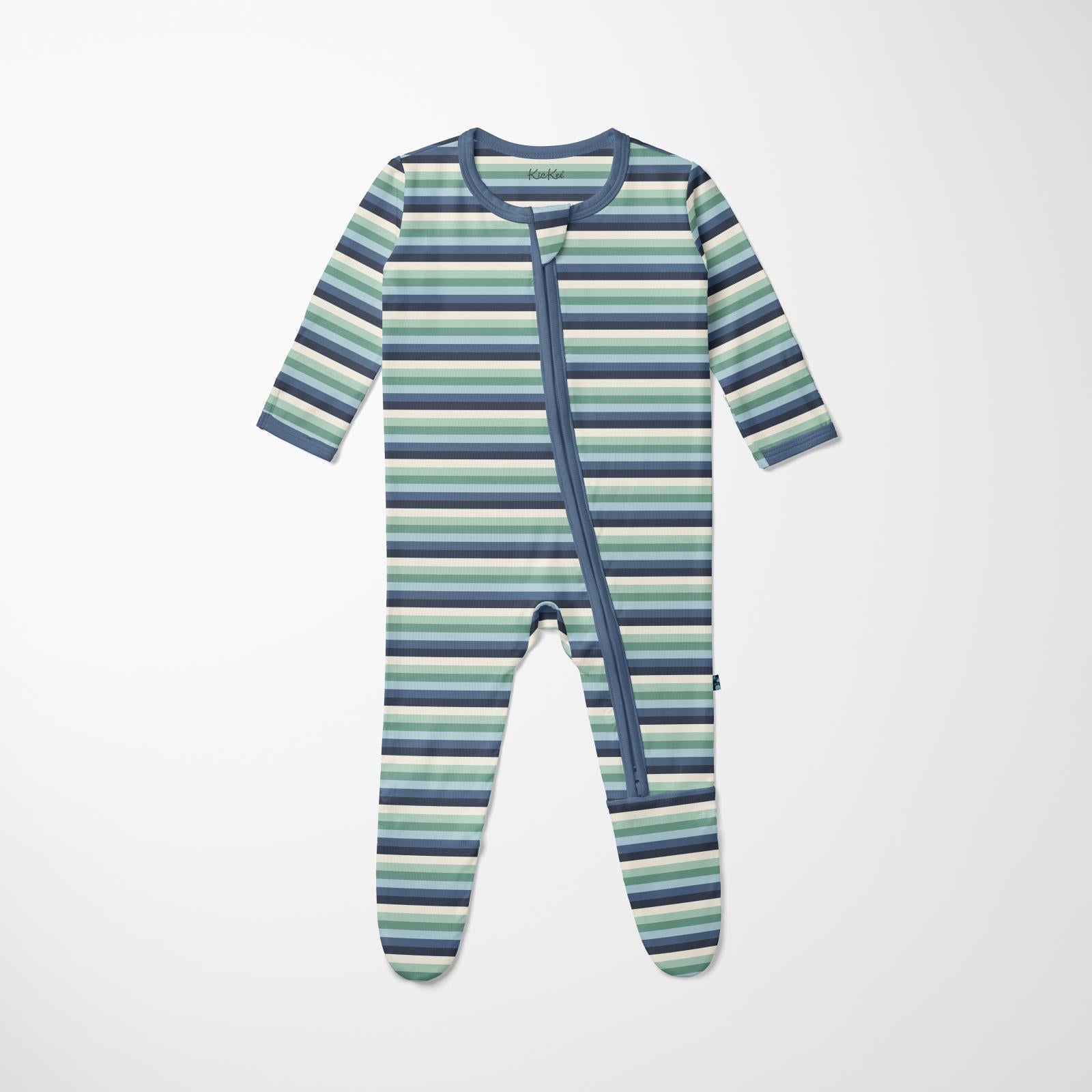 Kickee Pants Print Footie with 2 Way Zipper- Denim Stripe-KICKEE PANTS-Little Giant Kidz