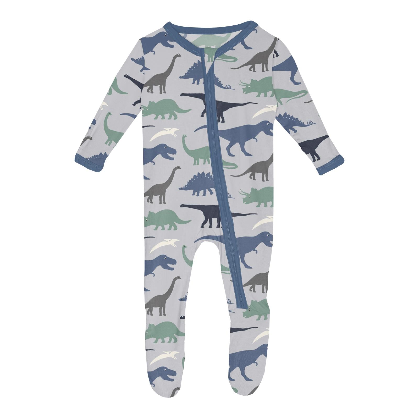 Kickee Pants Print Footie with 2 Way Zipper- Dove Dino Museum-KICKEE PANTS-Little Giant Kidz