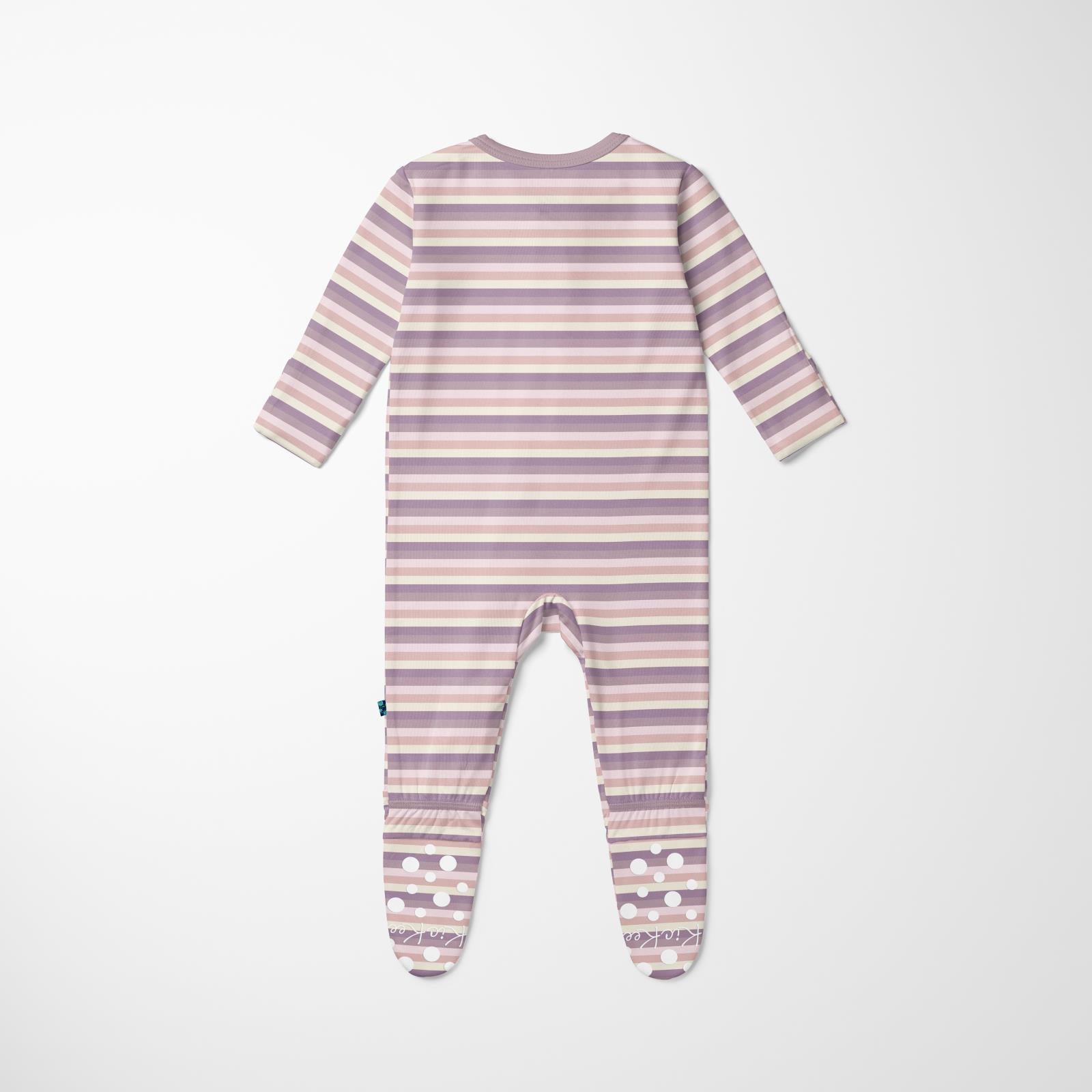 Kickee Pants Print Layette Footie with 2 Way Zipper- Lavender Bliss Stripe-KICKEE PANTS-Little Giant Kidz