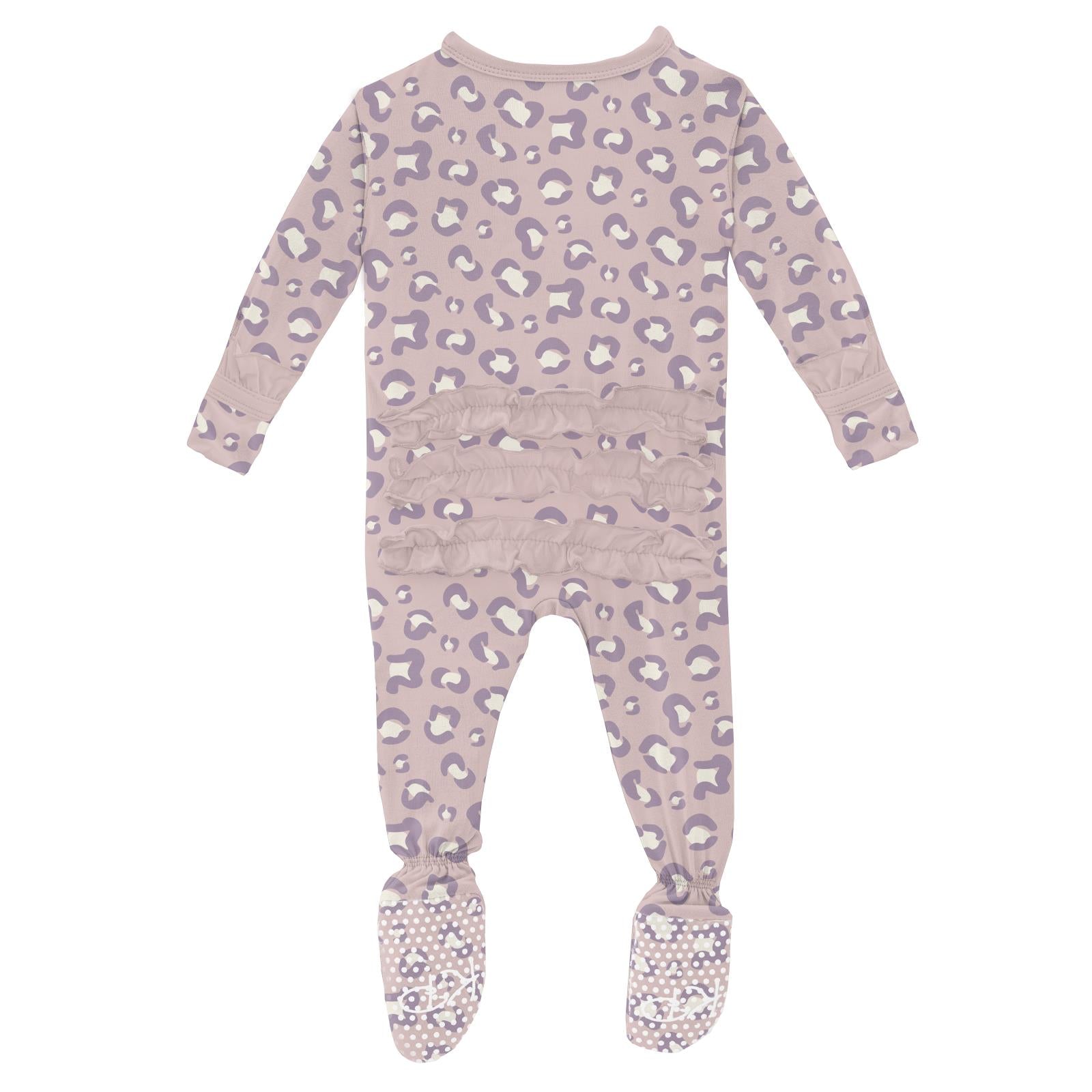Kickee Pants Print Layette Ruffle Footie with 2 Way Zipper- Baby Rose Cheetah-KICKEE PANTS-Little Giant Kidz