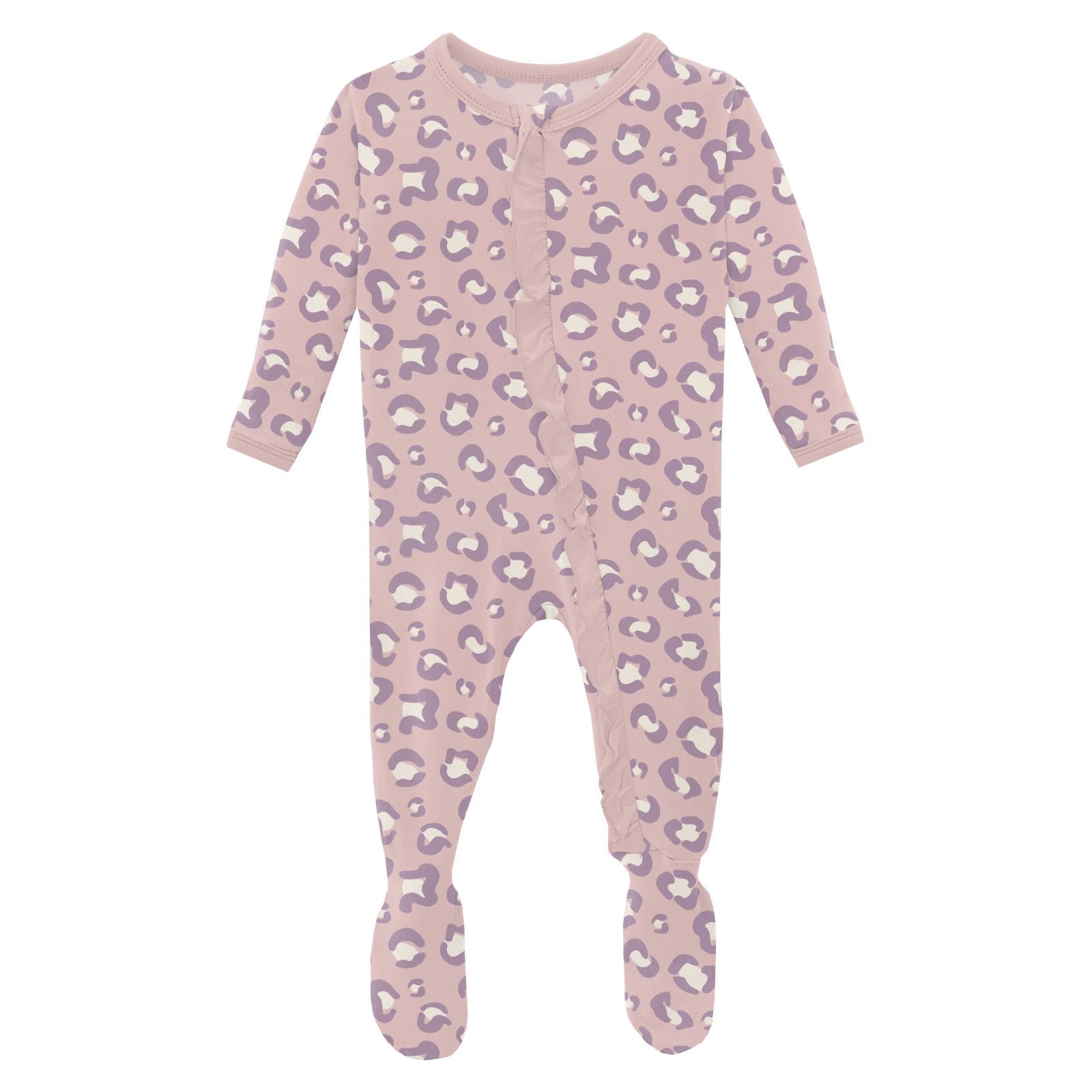 Kickee Pants Print Layette Ruffle Footie with 2 Way Zipper- Baby Rose Cheetah-KICKEE PANTS-Little Giant Kidz