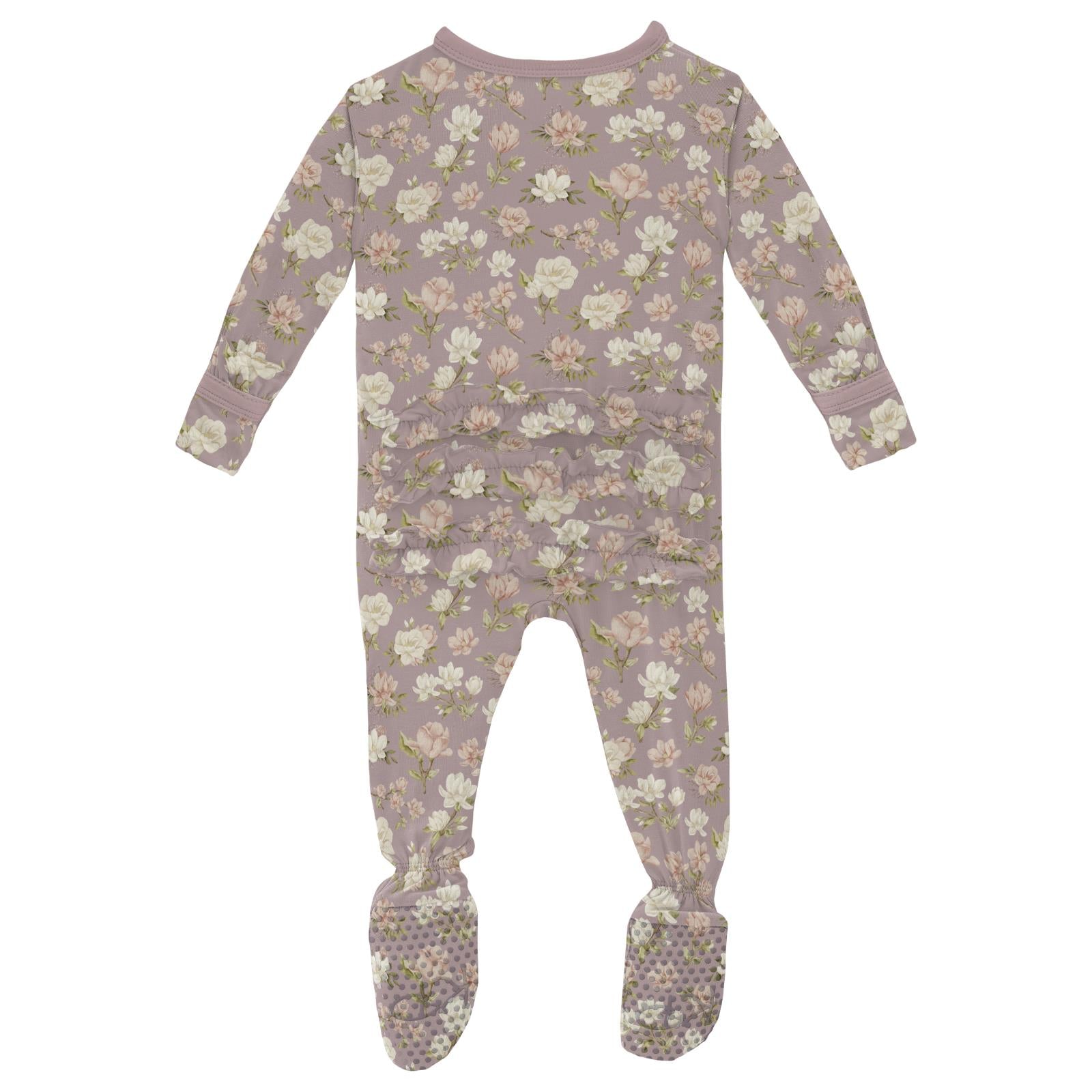 Kickee Pants Print Layette Ruffle Footie with 2 Way Zipper- Sweet Pea Spring Floral-KICKEE PANTS-Little Giant Kidz