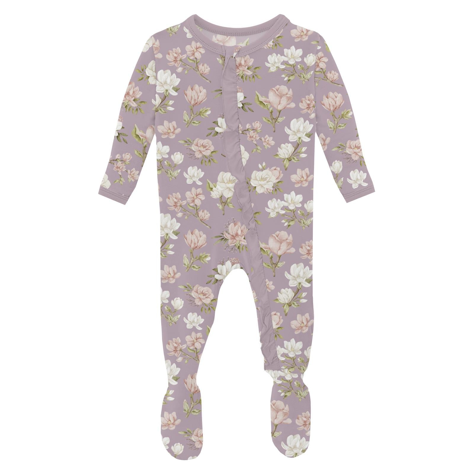 Kickee Pants Print Layette Ruffle Footie with 2 Way Zipper- Sweet Pea Spring Floral-KICKEE PANTS-Little Giant Kidz