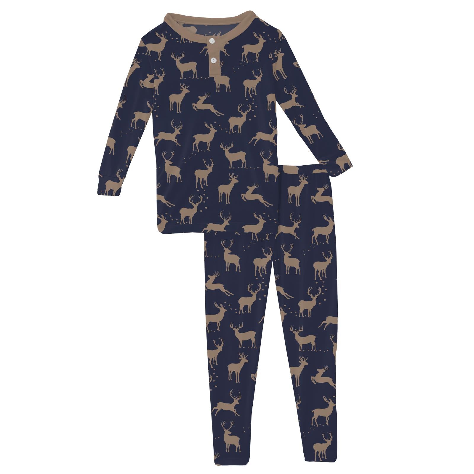 Kickee Pants Print Long Sleeve Pajama Set- Peacoat Elk-KICKEE PANTS-Little Giant Kidz
