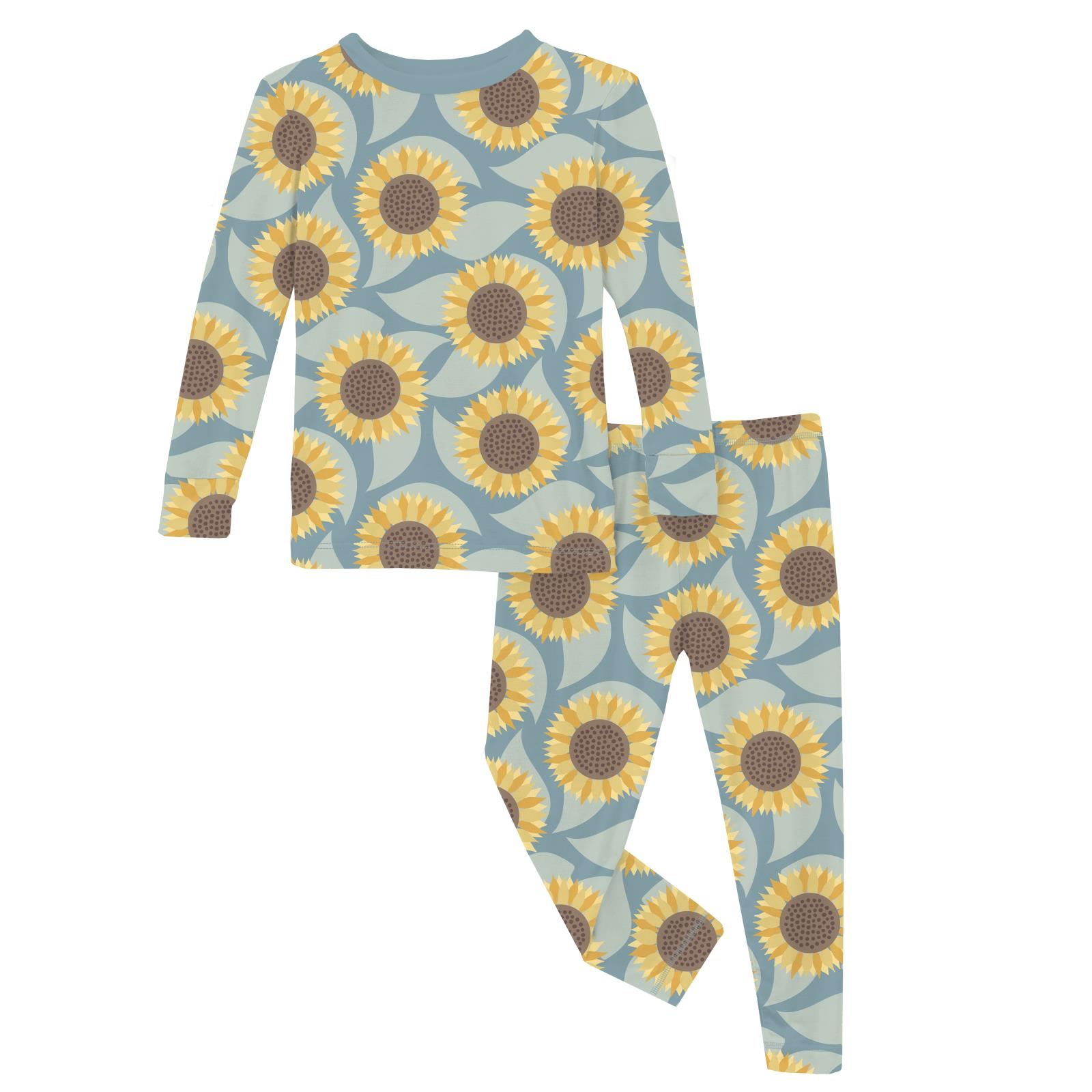Kickee Pants Print Long Sleeve Pajama Set- Stormy Sea Sunflower-Kickee Pants-Little Giant Kidz