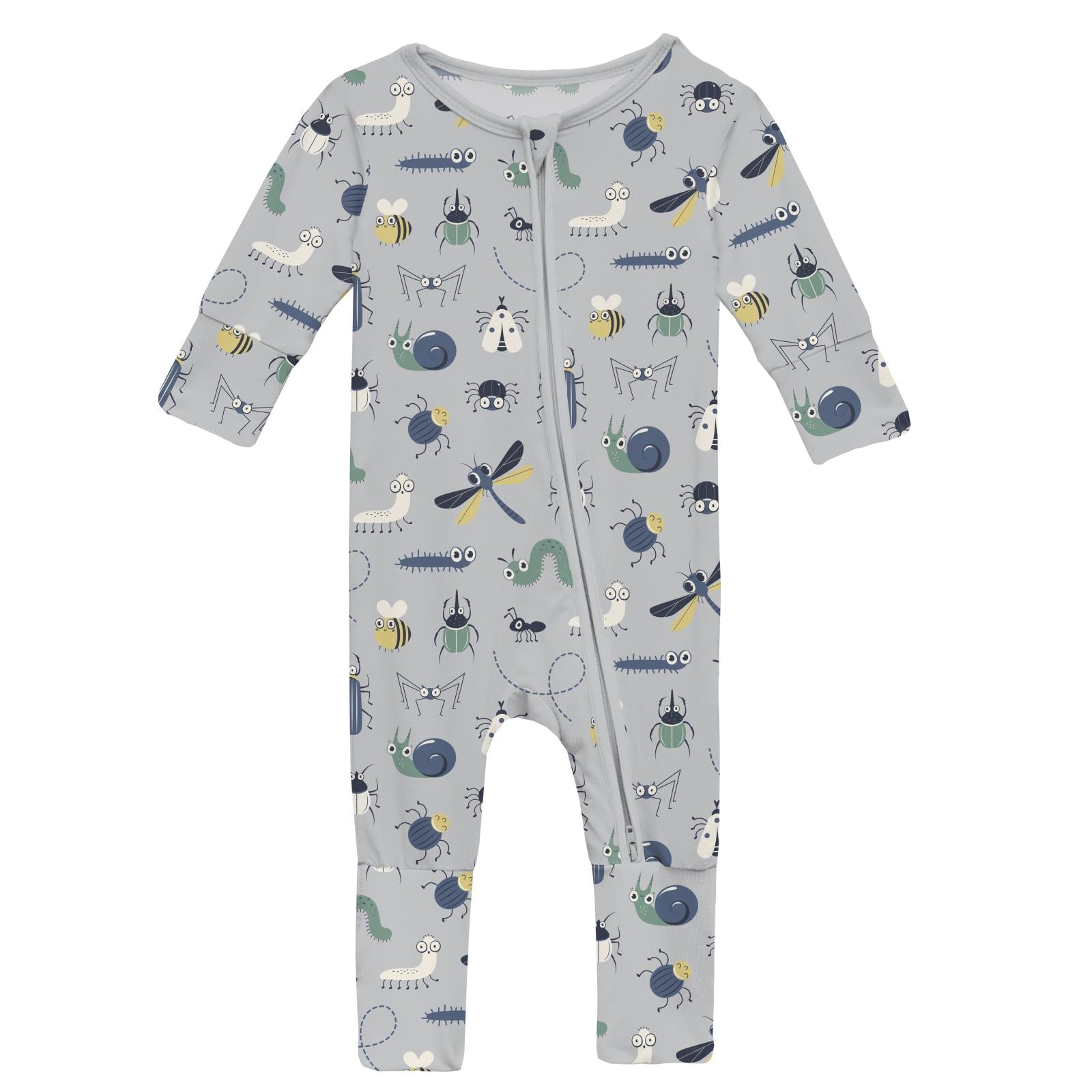 Kickee Pants Print Zipper Convertible Coverall- Dove Bugs-KICKEE PANTS-Little Giant Kidz