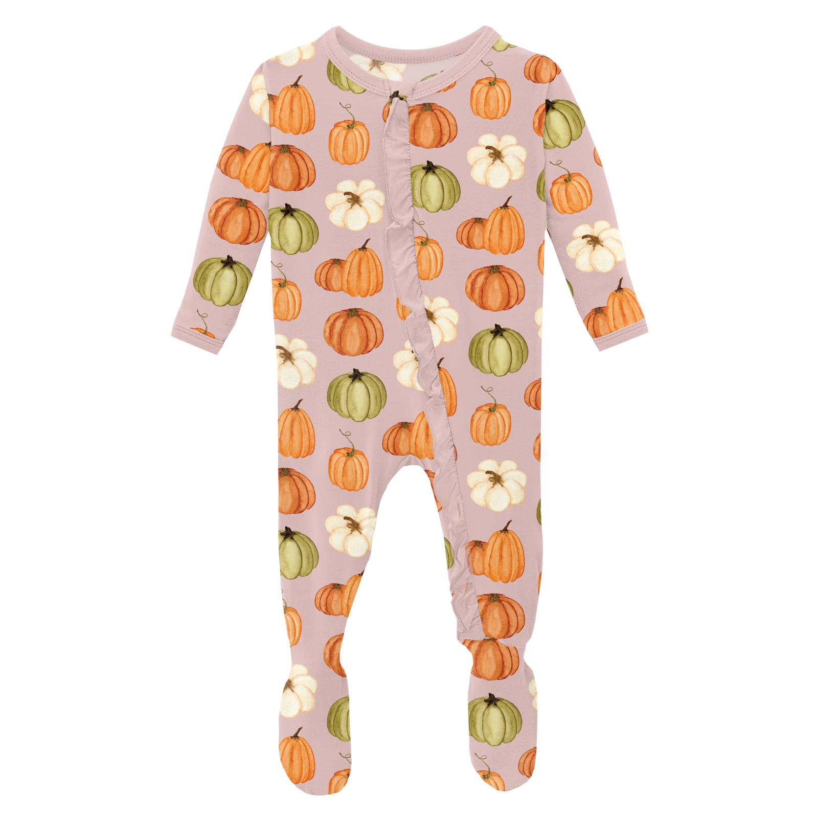 Kickee Pants Ruffle Footie with 2 Way Zipper- Baby Rose Pumpkin Patch-Kickee Pants-Little Giant Kidz