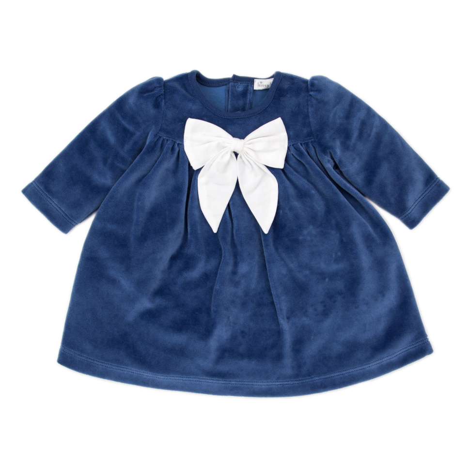 Kissy Kissy Dress- Velour Navy Blue-Kissy Kissy-Little Giant Kidz