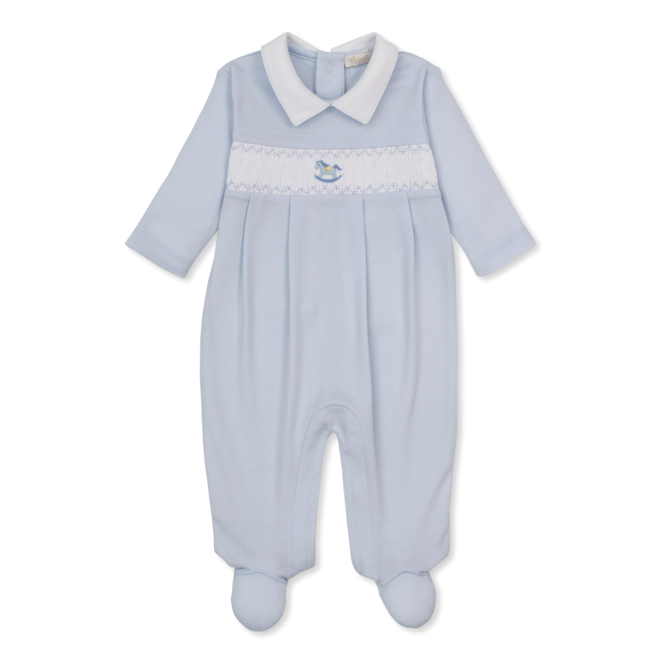 Kissy Kissy Footie w/ hand smocking - Light Blue-Kissy Kissy-Little Giant Kidz