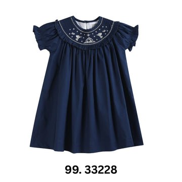Lil Cactus Blue Nativity Smocked Ruffle Bishop Dress-Lil Cactus-Little Giant Kidz