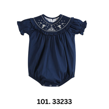 Lil Cactus Blue Nativity Smocked Ruffle Romper-Lil Cactus-Little Giant Kidz