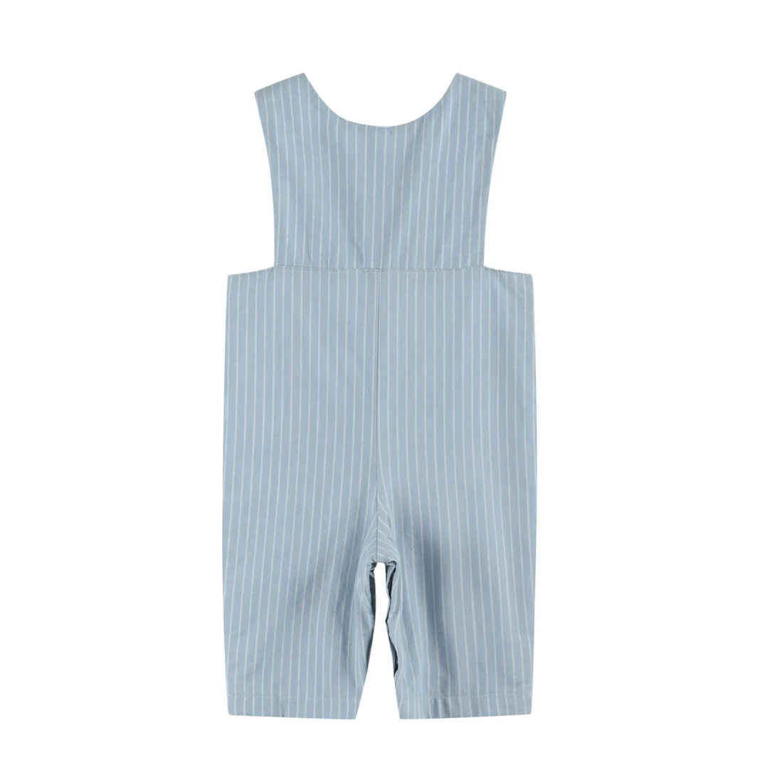 Lil Cactus Blue Pinstripe Brown Smocked Jon Jon-Lil Cactus-Little Giant Kidz