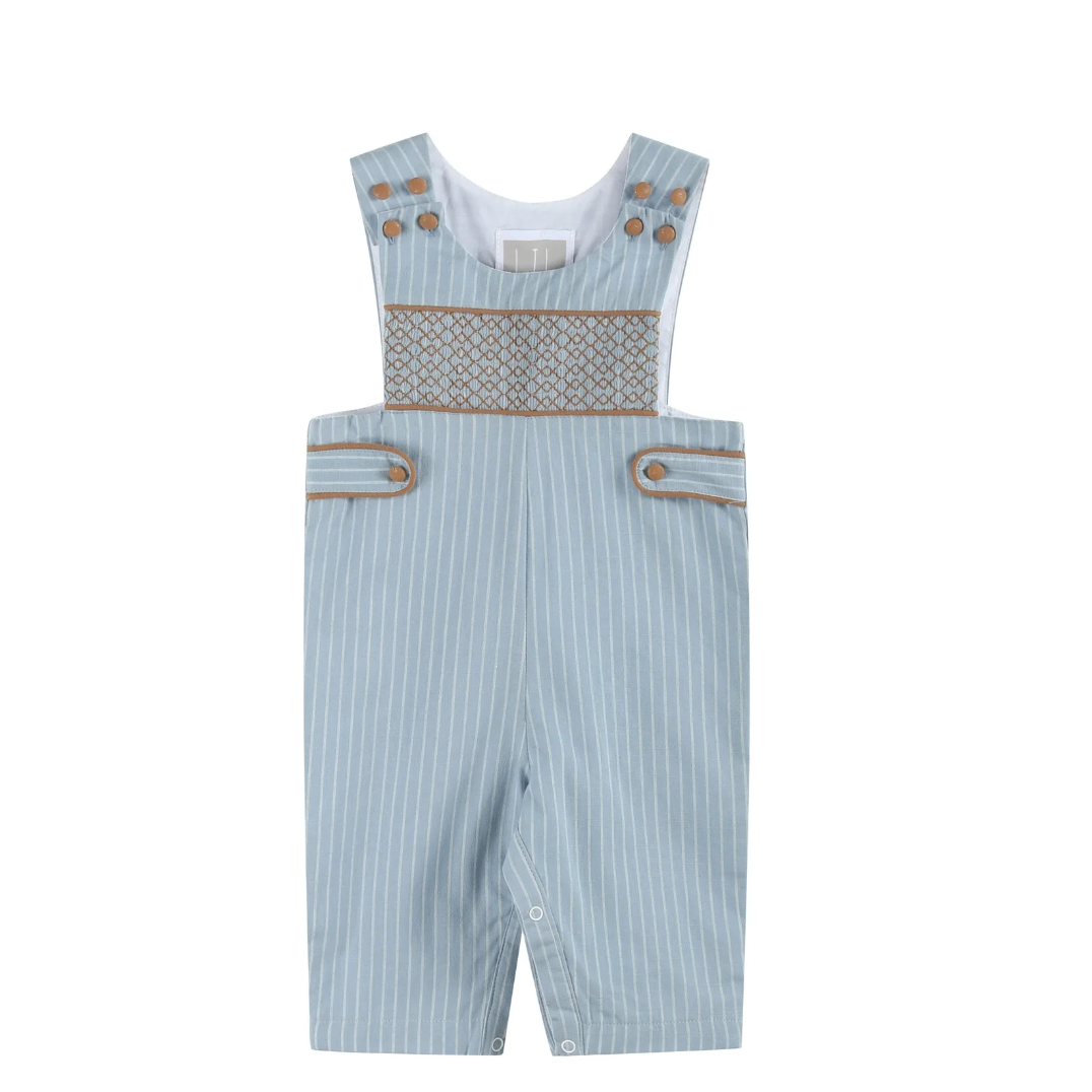 Lil Cactus Blue Pinstripe Brown Smocked Jon Jon-Lil Cactus-Little Giant Kidz