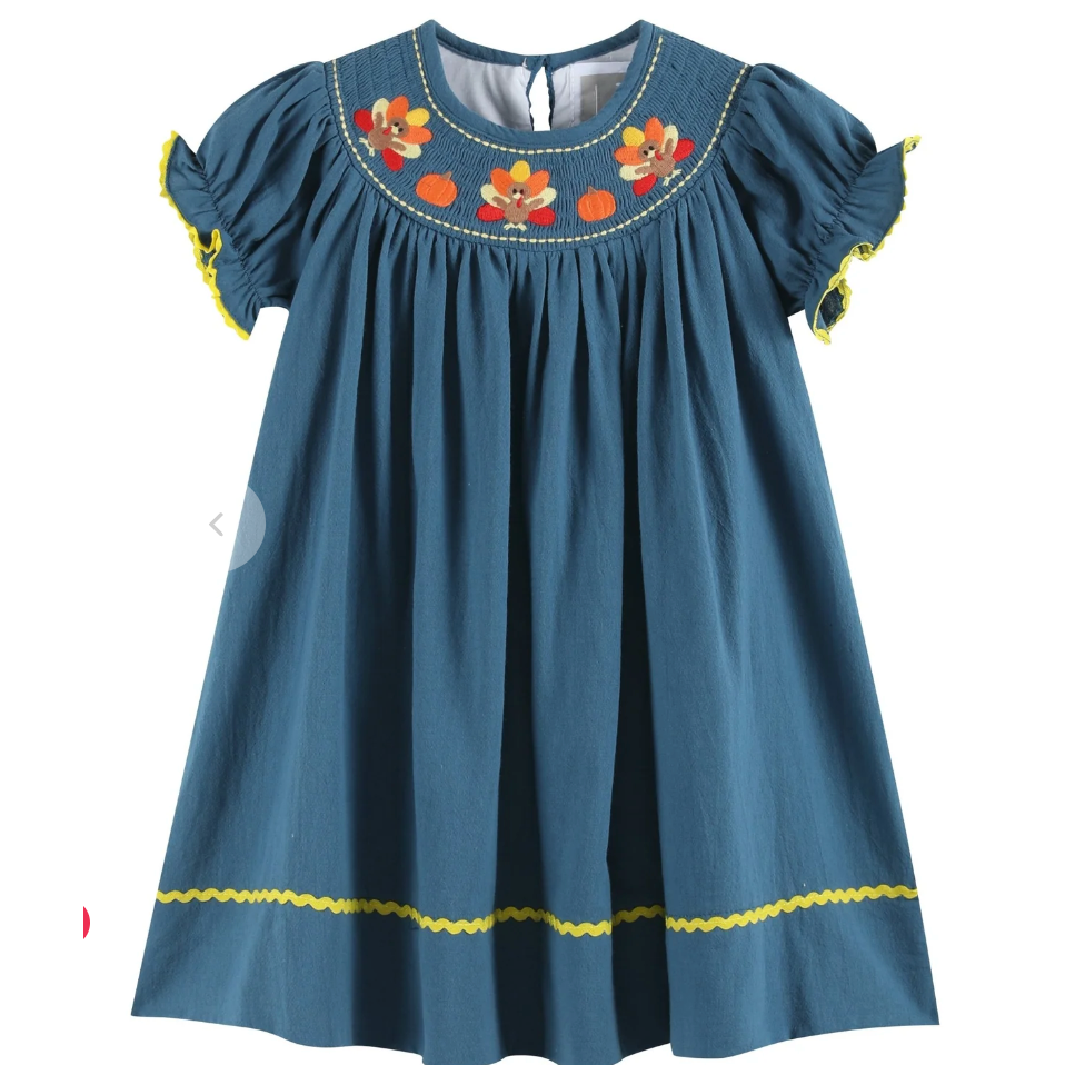 Lil Cactus Cobalt Blue Turkey Bishop Dress-Lil Cactus-Little Giant Kidz