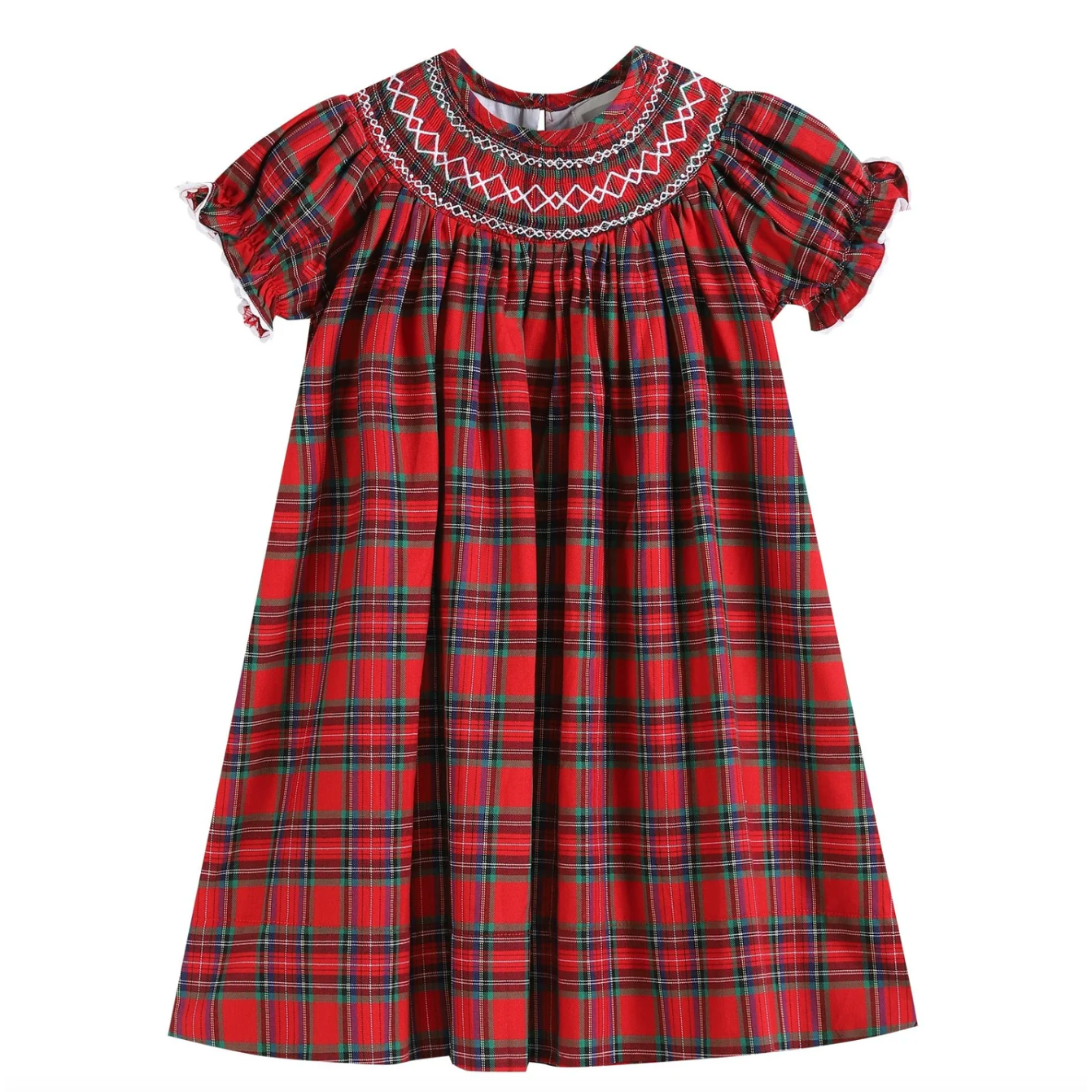 Lil Cactus Red Christmas Plaid Smocked Bishop Dress-Lil Cactus-Little Giant Kidz
