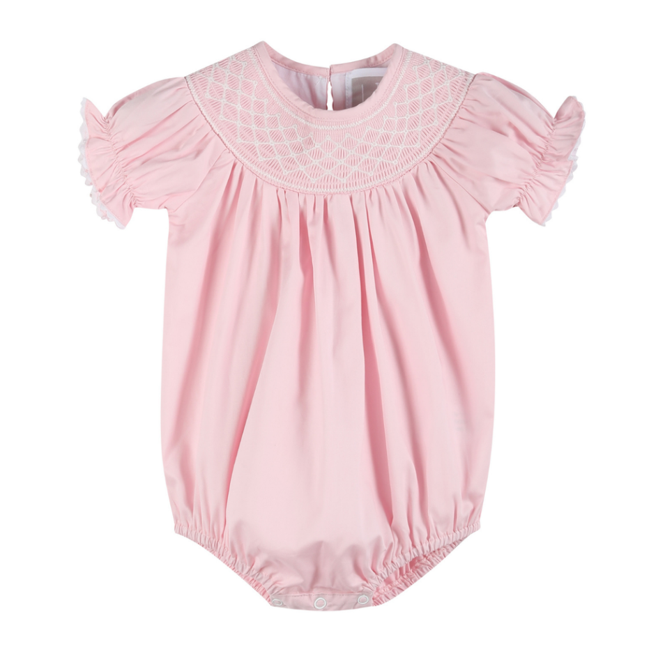 Lil Cactus Smocked Futter Romper- Pink & White-Lil Cactus-Little Giant Kidz