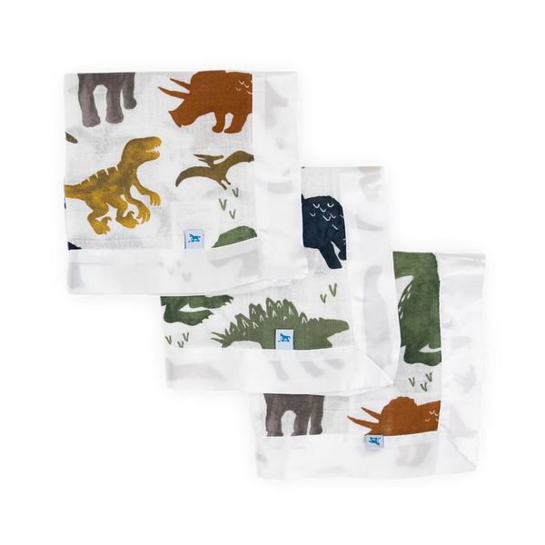 Little Unicorn Dino Friends Cotton Muslin Security Blanket 3-Pack-LITTLE UNICORN-Little Giant Kidz
