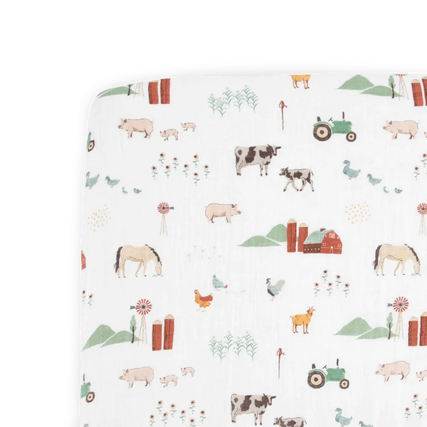 Little Unicorn Farmyard Cotton Muslin Crib Sheet-LITTLE UNICORN-Little Giant Kidz