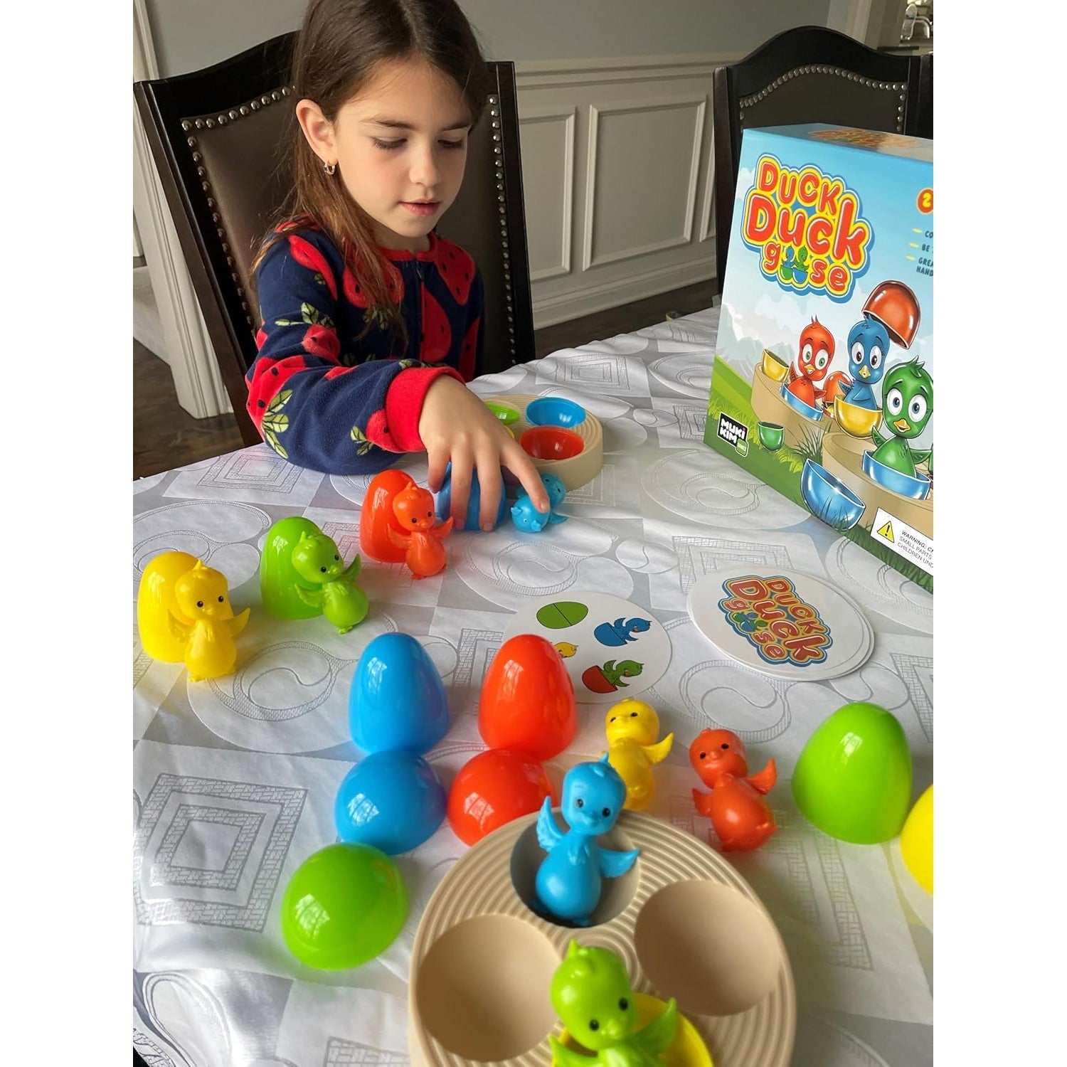 MUKIKIM Duck Duck Goose Color Sorting & Shape Stacking Board Game Ch