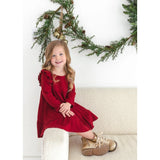 Mabel + Honey Berry & Olive Wreath Waffled Knit Dress - Red-MABEL+HONEY-Little Giant Kidz