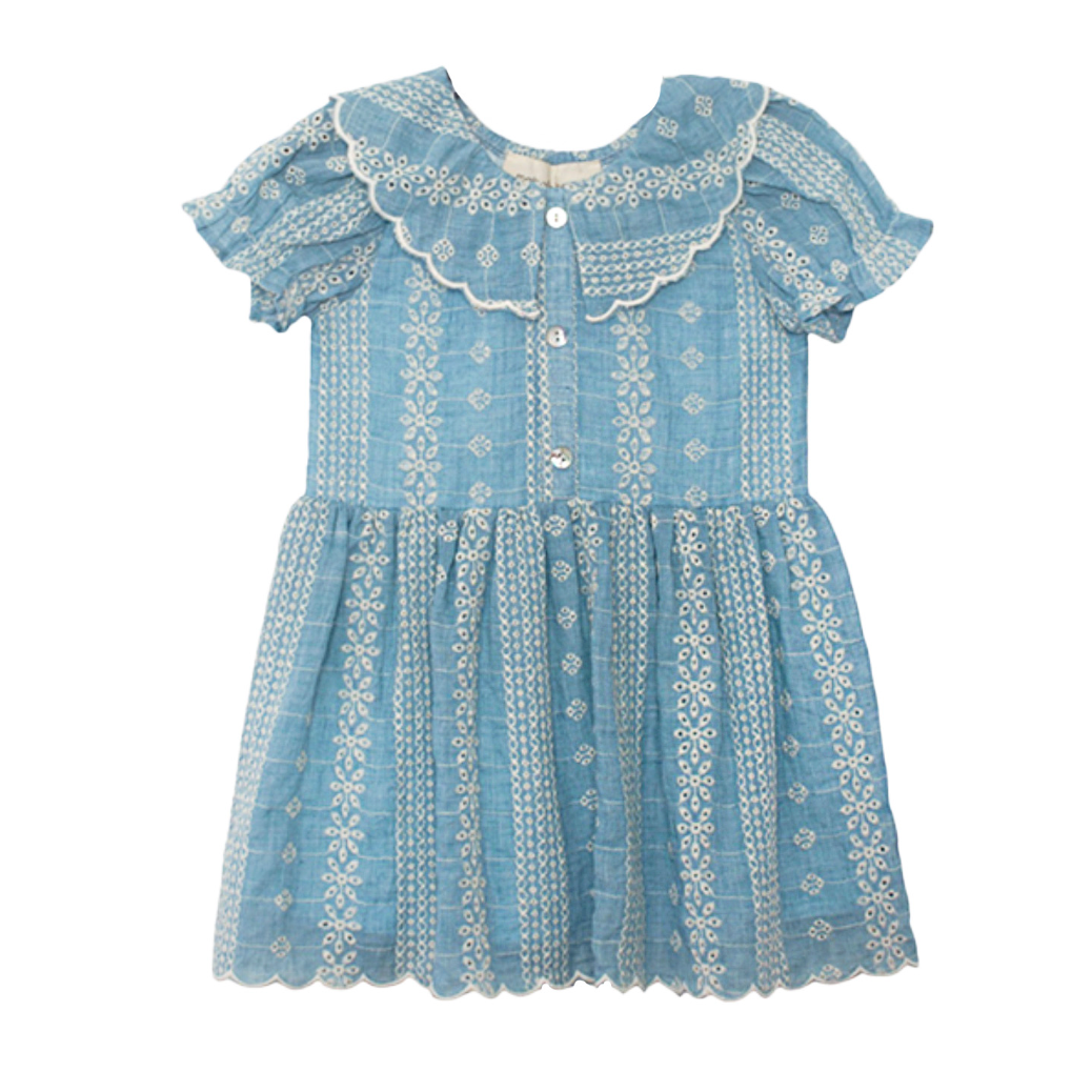 Mabel + Honey Delicate Dress- Blue-MABEL+HONEY-Little Giant Kidz