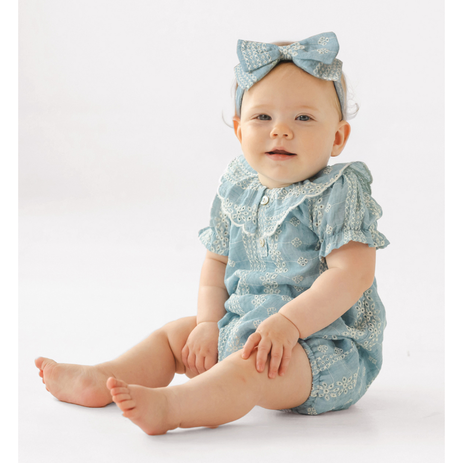 Mabel + Honey Delicate Romper- Blue-MABEL+HONEY-Little Giant Kidz