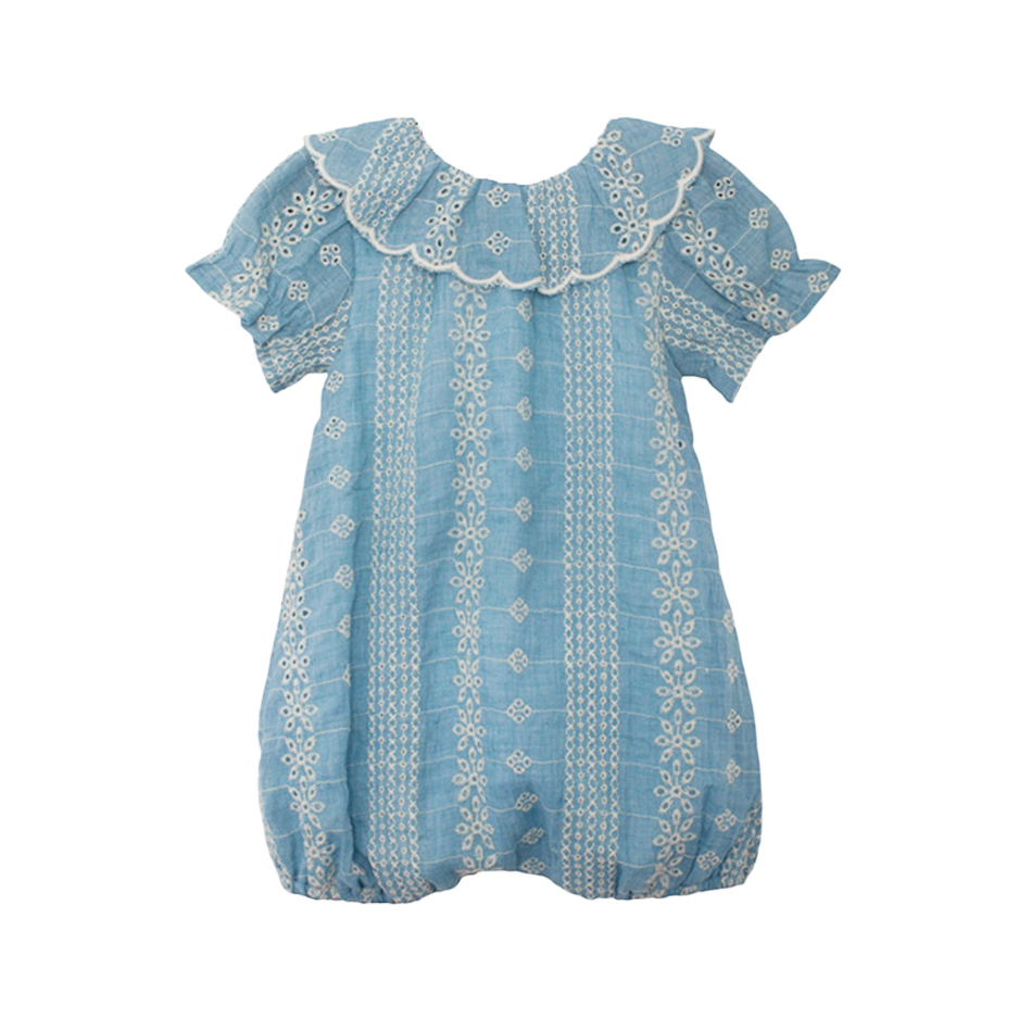 Mabel + Honey Delicate Romper- Blue-MABEL+HONEY-Little Giant Kidz