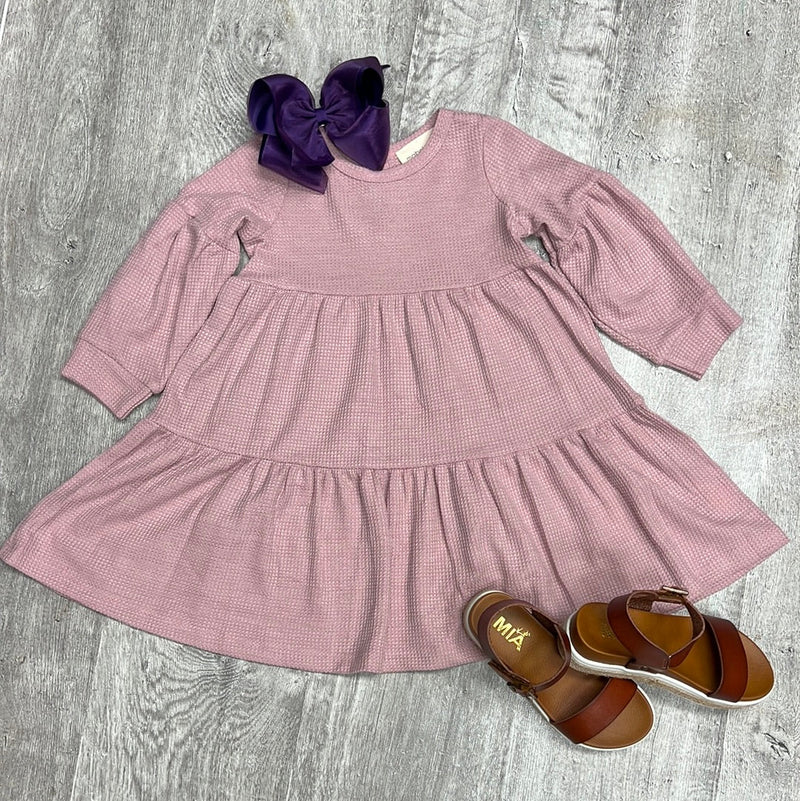 Mabel + Honey Melody Waffled Knit Dress - Purple-MABEL+HONEY-Little Giant Kidz