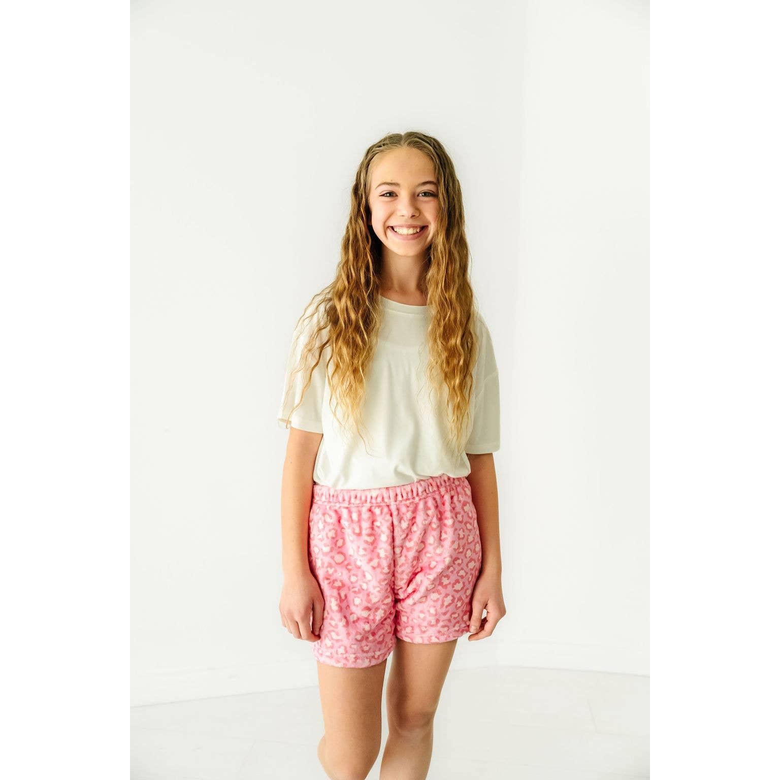 Macaron + Me - Plush Shorts-Pink Leopard: XXS-2/3-Macaron + Me-Little Giant Kidz
