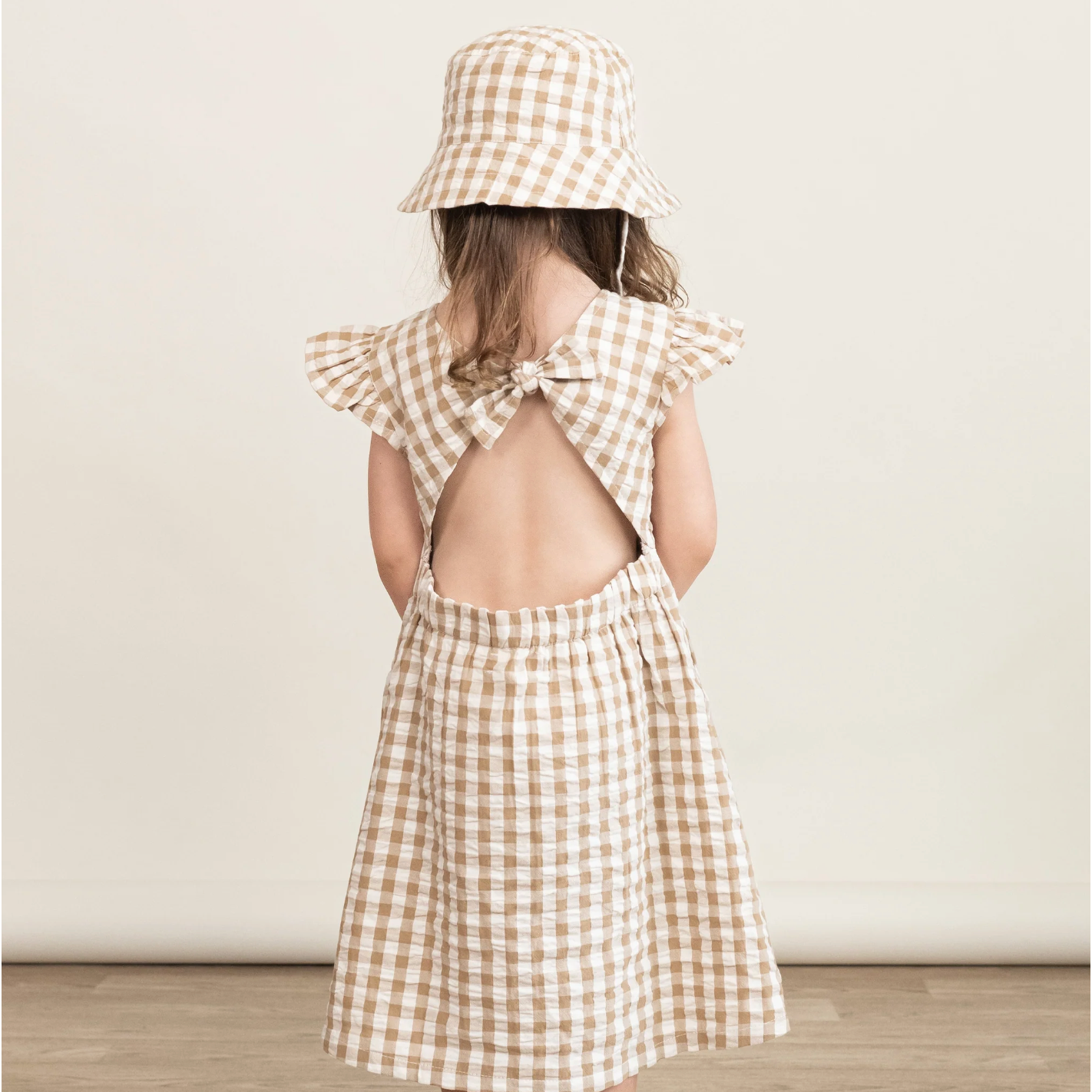Makemake Organics Flutter Summer Dress- Brown Chequered-Makemake Organics-Little Giant Kidz