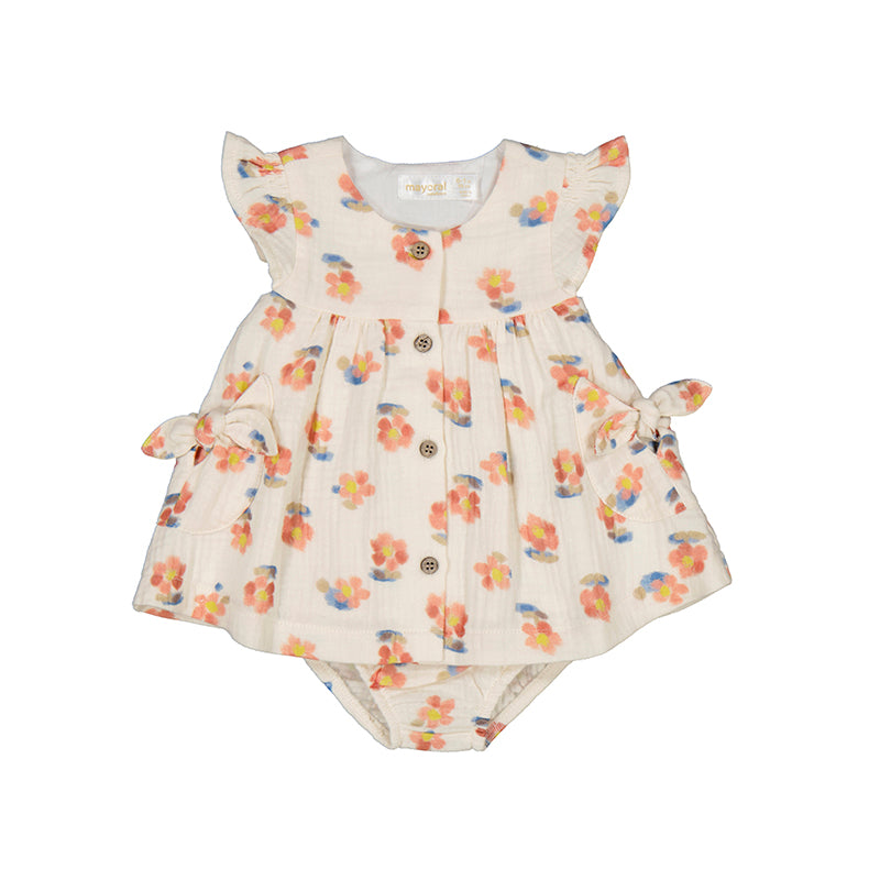 Mayoral Baby Cream and Pink Flowers Dress-MAYORAL-Little Giant Kidz