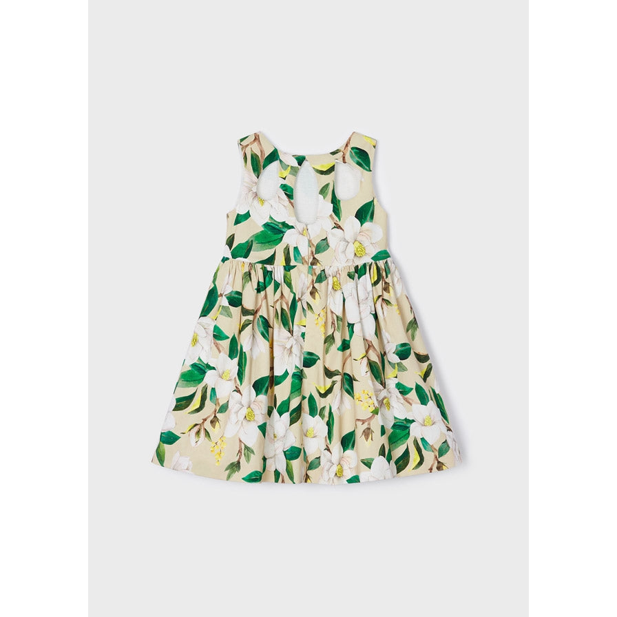 Mayoral Beige Cotton Floral Print Dress-MAYORAL-Little Giant Kidz