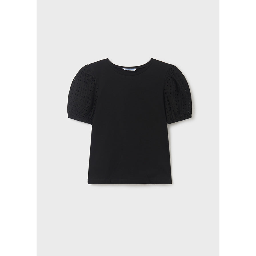 Mayoral Black Eyelet Short Sleeve Top-MAYORAL-Little Giant Kidz