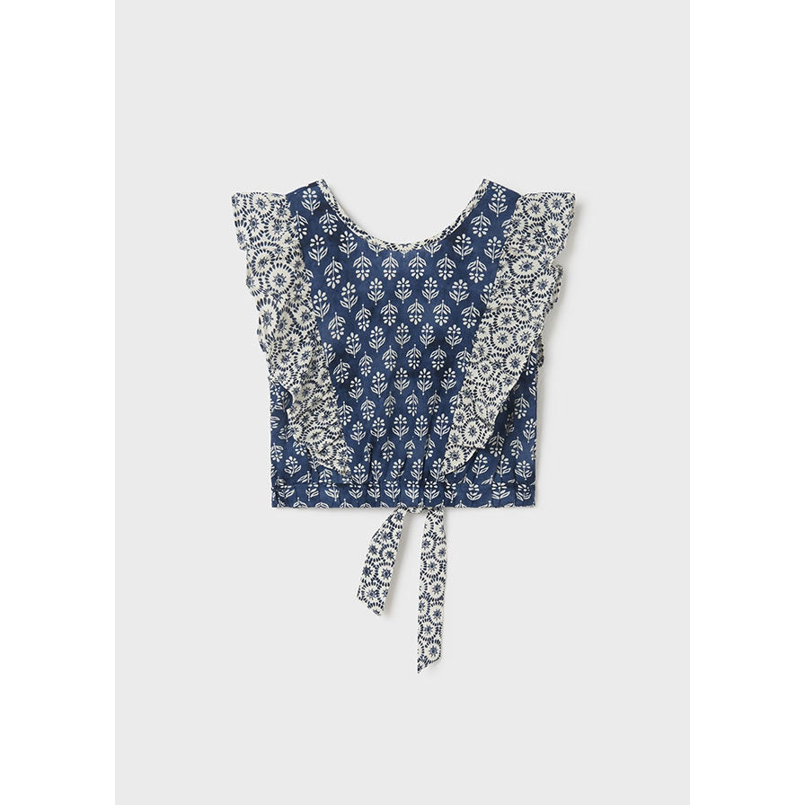 Mayoral Blue Ruffled Cotton Blouse Girl-MAYORAL-Little Giant Kidz