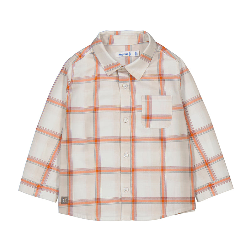 Mayoral Boy Long Sleeve Checked Shirt- Pumpkin-MAYORAL-Little Giant Kidz