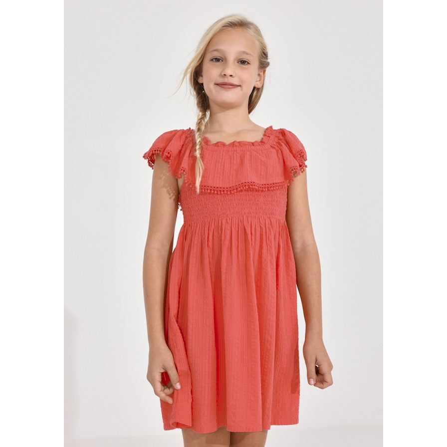 Mayoral Coral Smocked Ruffle Dress-MAYORAL-Little Giant Kidz