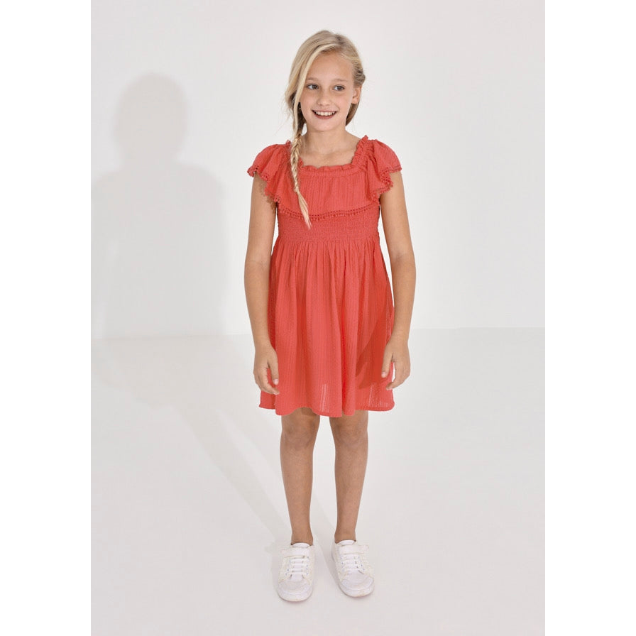 Mayoral Coral Smocked Ruffle Dress-MAYORAL-Little Giant Kidz