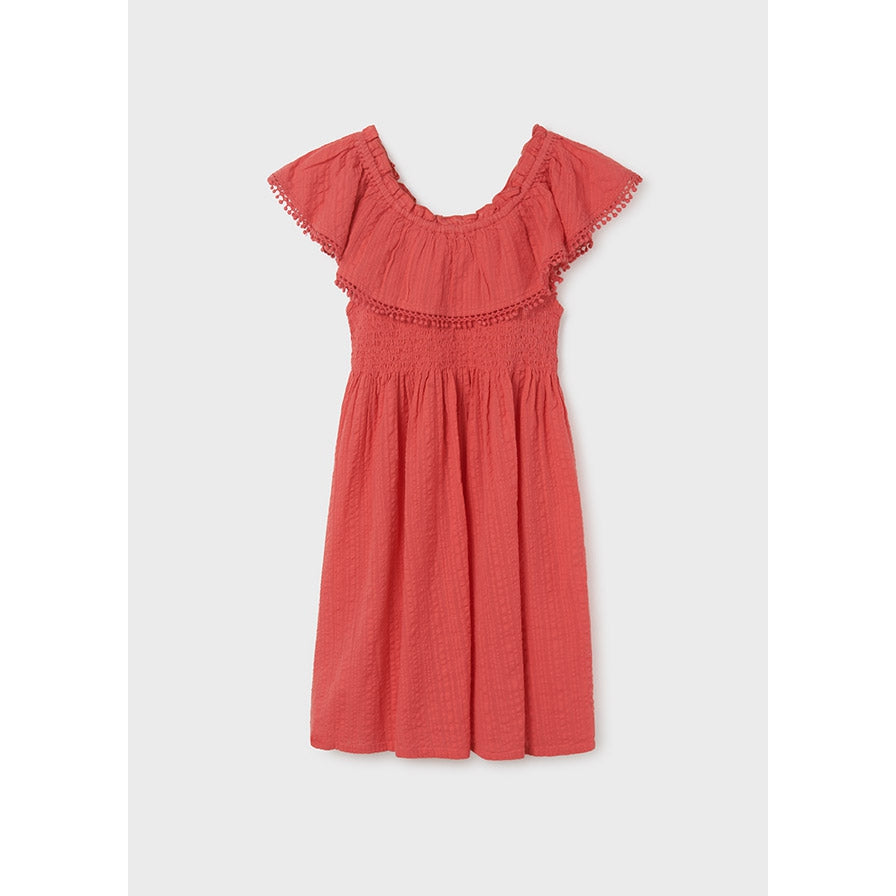 Mayoral Coral Smocked Ruffle Dress-MAYORAL-Little Giant Kidz