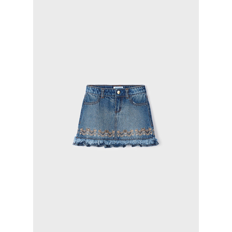 Mayoral Embroidered Motif Denim Skirt-MAYORAL-Little Giant Kidz