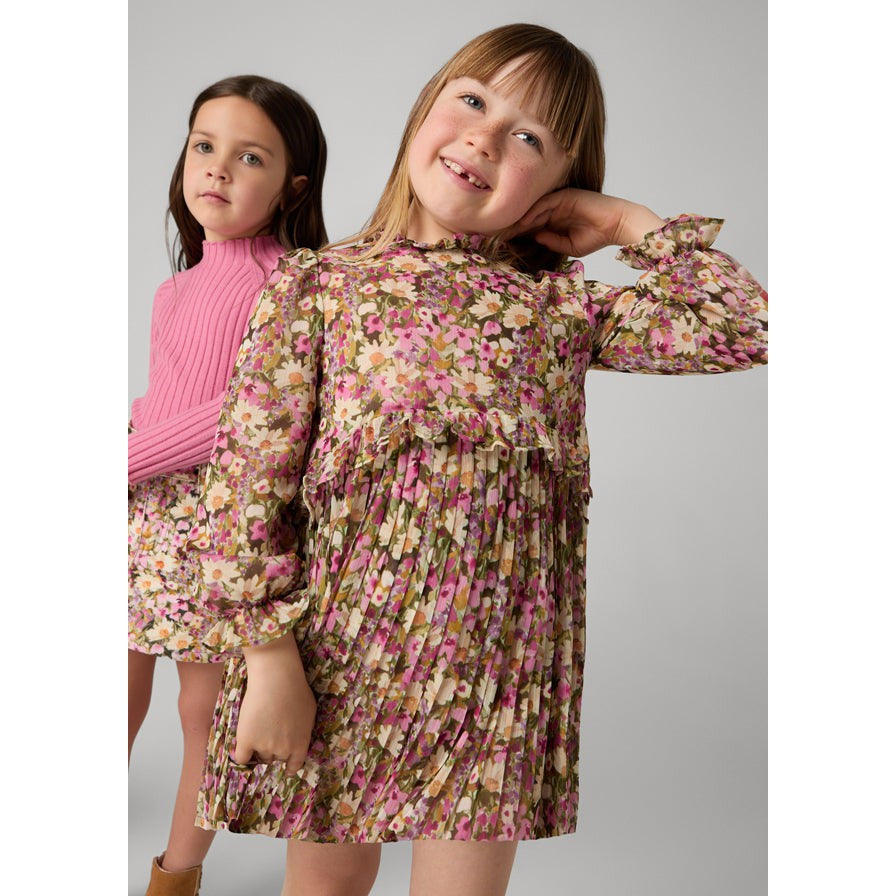 Mayoral Floral Chiffon Pleated Dress-MAYORAL-Little Giant Kidz