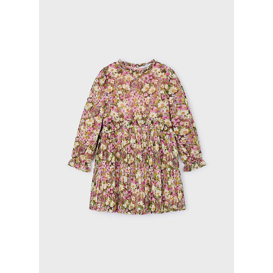 Mayoral Floral Chiffon Pleated Dress-MAYORAL-Little Giant Kidz