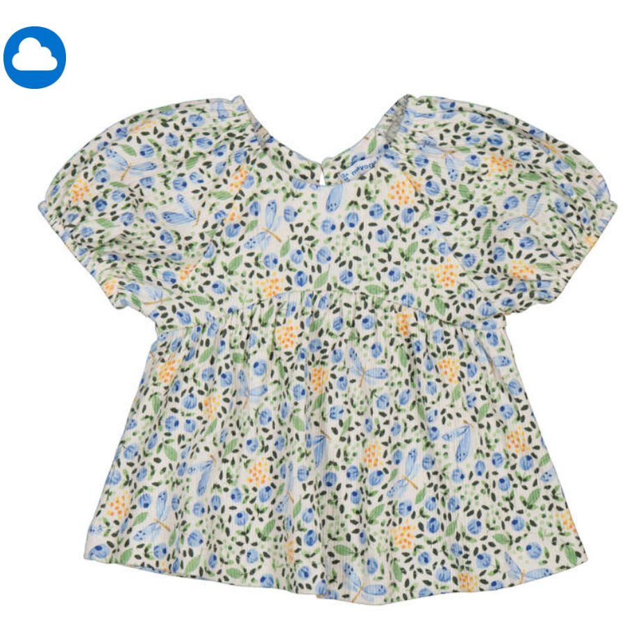 Mayoral Girl Short Sleeve Blouse- Sky Flowers-MAYORAL-Little Giant Kidz