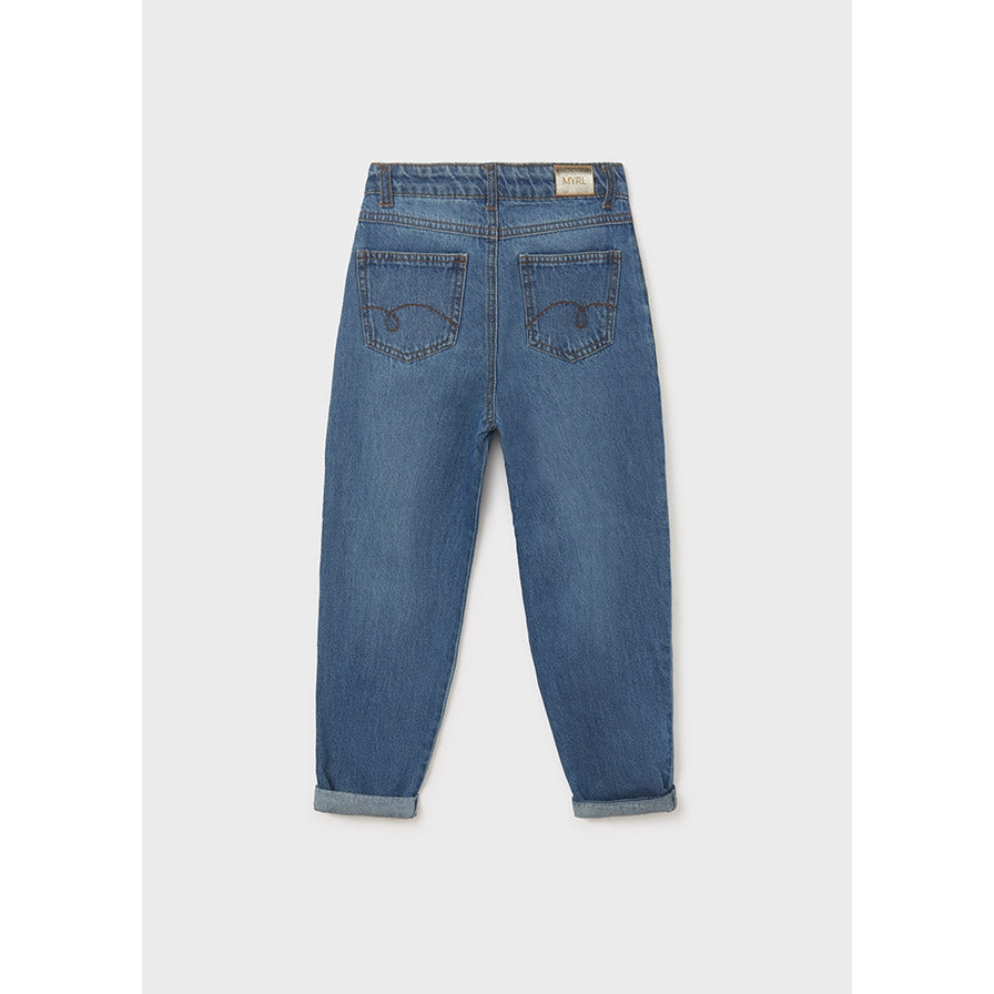 Mayoral High Waisted Denim Cropped Pants-MAYORAL-Little Giant Kidz