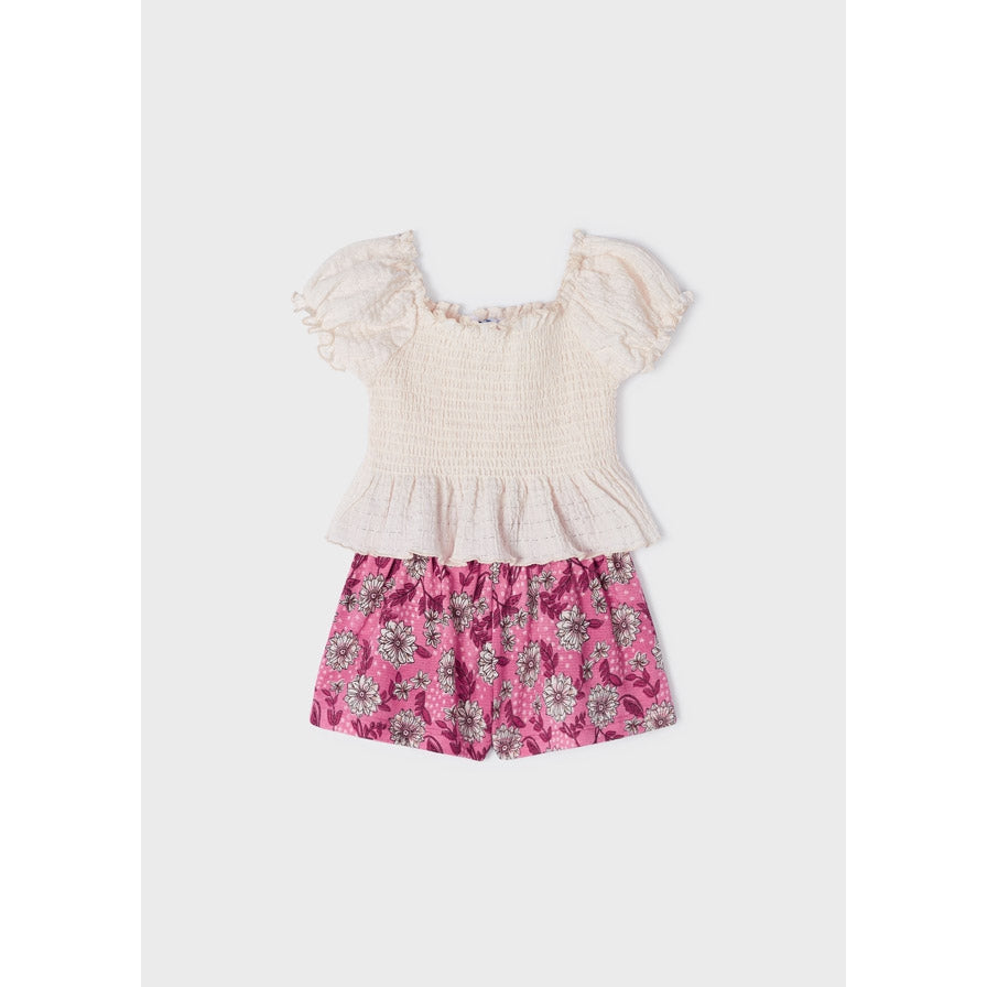 Mayoral Ivory Smocked Top & Peony Floral Shorts 2-Piece Set-MAYORAL-Little Giant Kidz