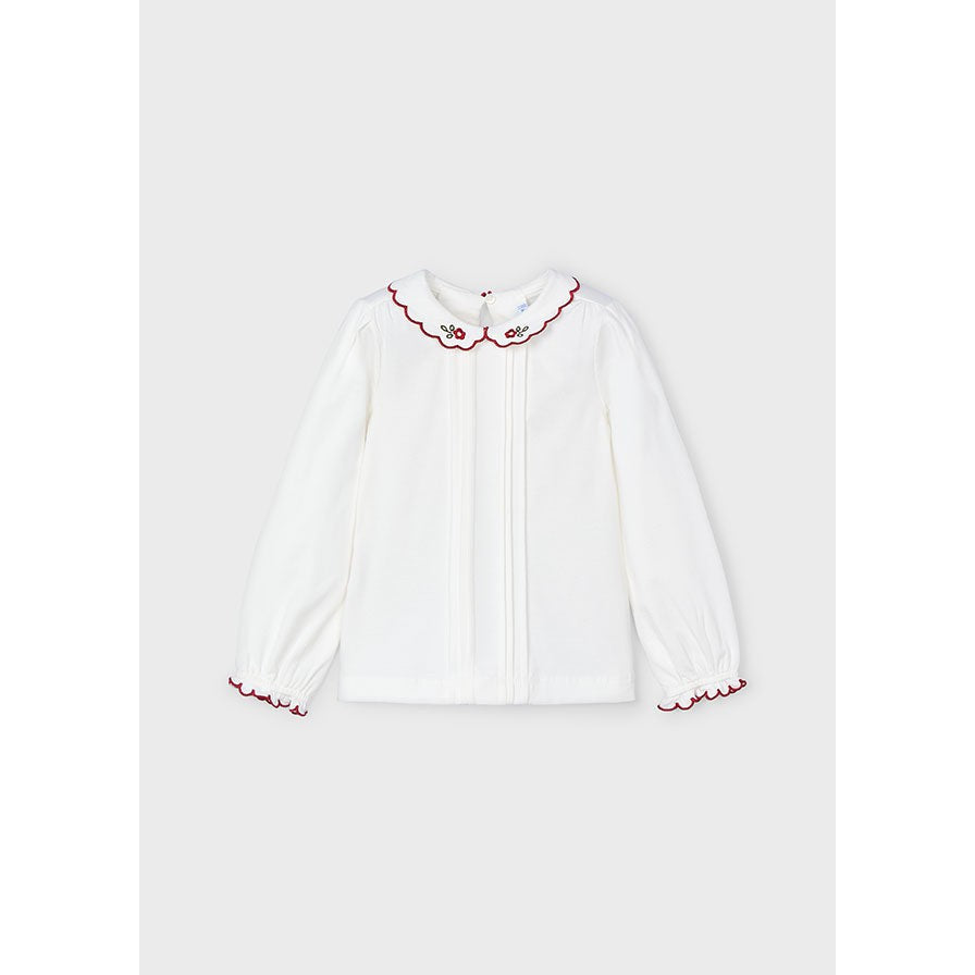 Mayoral Off White Embroidered Collar Blouse-MAYORAL-Little Giant Kidz