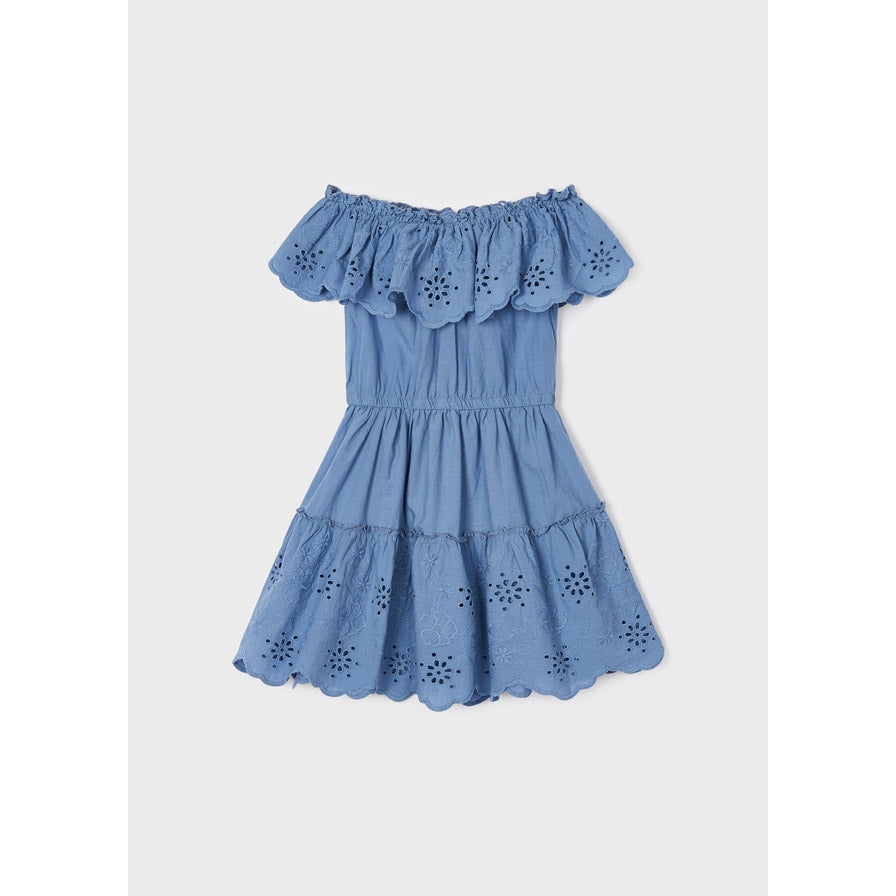 Mayoral Porcelain Eyelet Motif Cotton Dress-MAYORAL-Little Giant Kidz