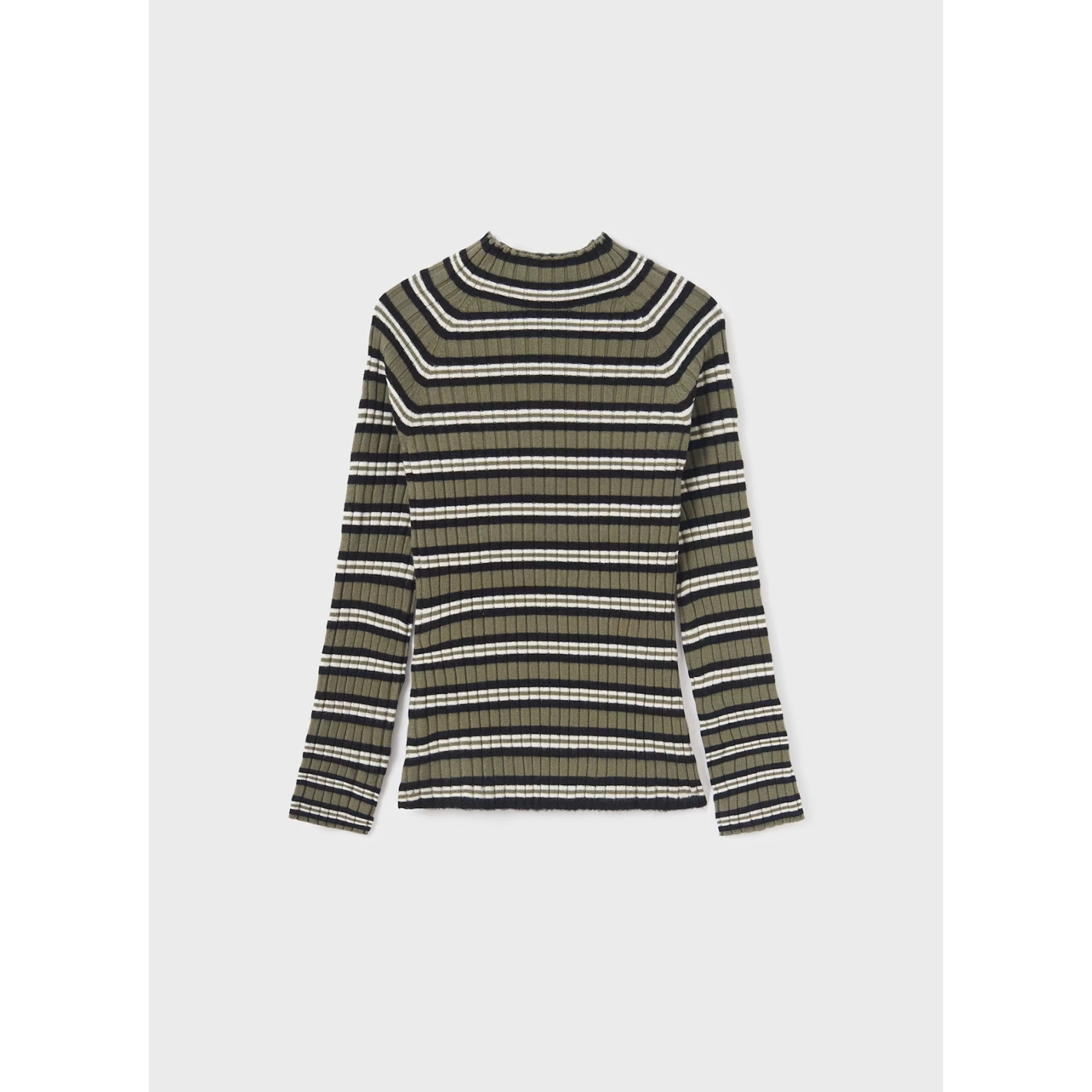 Mayoral Ribbed High Neck Stripe Top - Moss-MAYORAL-Little Giant Kidz