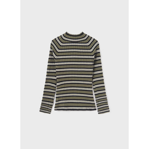 Mayoral Ribbed High Neck Stripe Top - Moss-MAYORAL-Little Giant Kidz