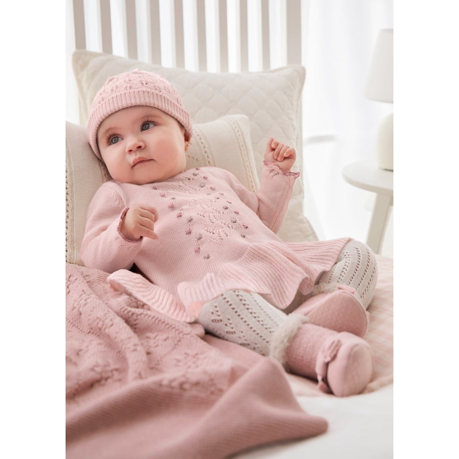 Mayoral Sugar Pink Knit Dress & Hat Set 1-2M