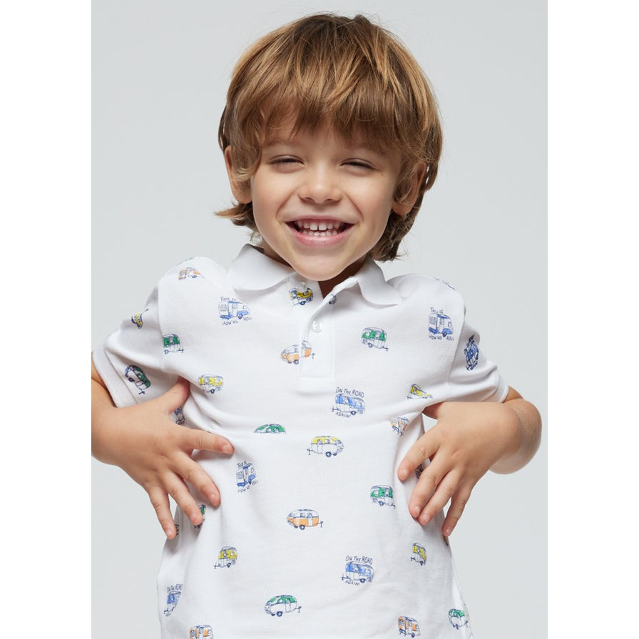 Mayoral White Printed Polo-MAYORAL-Little Giant Kidz